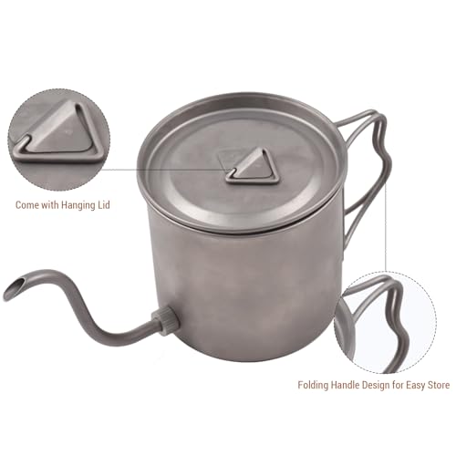 400ml Camping Kettles for Boiling Water, Coffee Kettle with Folding Handle+Removable Coffee Spout Coffee Pot with Coffee Filter/Small Cup, Lightweight Tea Kettle for Picnic Backpacking Hiking Kettle with Cup