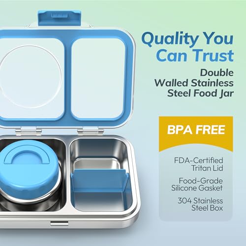 HOMEKOL Stainless Steel Bento Lunch Box + 9.5oz Insulated Food Jar, Blue