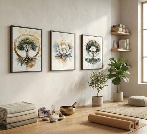 Bexzeak 3PCS Zen Tree of Life Canvas Meditation Lotus Wall Art Unframed 24"L x 16"W-Unframed