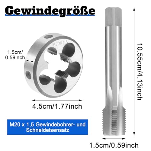 Tap and Die M20 x 1.5 mm for Metric Internal | Tap and die set, straight ribbed tap and round die for external thread