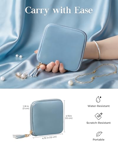 Lolalet Travel Jewelry Case Organizer, Soft Jewellery Pouch -Dustyblue Dustyblue