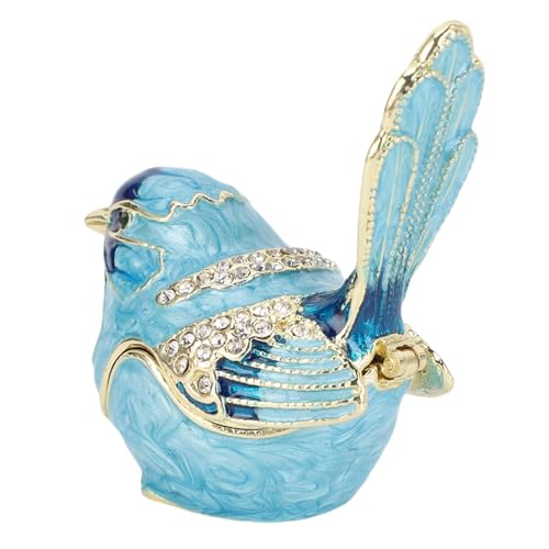 Crystal Bird Jewelry Box, Bird Trinket Box Hinged with Crystals Metal Enamel Jewelry Box Necklace Ring Earrings Storage Birds Figurines Home Decor for Rings Earrings Necklace (Blue) Blue