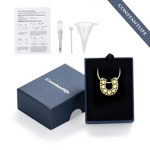constantlife Cremation Jewelry for Ashes Horseshoe Urn Necklace for Women Men Human Pet Memorial Pendant Ashes Holder Funeral Keepsake Golden
