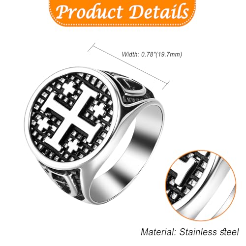 Flonge Cross Ring for Men: Jerusalem Cross Stainless Steel Ring Religious Cross Signet Rings Christian Baptismal Amulet Gift 11(V1/2)
