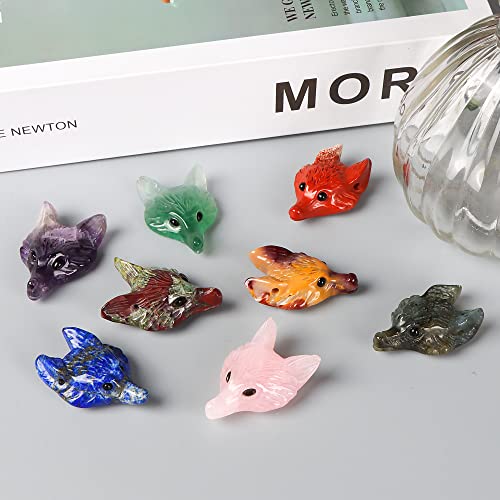 Artistone Lapis Lazuli Crystal Fox Pendant 1.6 inch Fox Head Hand-Carved Gemstone Healing Crystal Statue Animal Collection Statue Bag with Gift Box