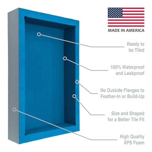 Noble 314 Preformed 12" x 20" ID Shower Niche, Tub, Caddy, Modern Bathroom Storage Solution, Adjustable Shelf, Water-Resistant, Easy Install Ideal for Toiletries Shampoo Shower Accessories Rectangular
