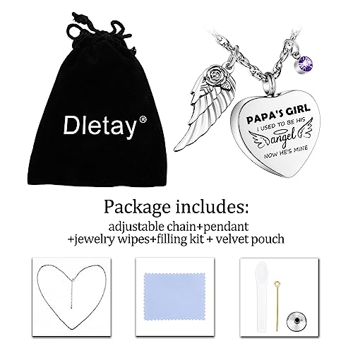 Dletay Heart Urn Necklace for Human Ashes Cremation Jewelry with 12 Birthstones Cremation Necklace for Ashes Papa