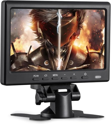 7inch HD LCD Monitor, IPS 1024X600 Resolution Screen, Car Rearview Cameras Monitor with HDMI VGA, 2 Video Input for Backup Camera for Car DVD VCR PC Laptop Raspberry Pi