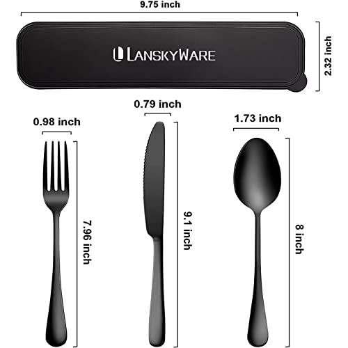 Portable Utensils Set with Case,Reusable Office Flatware Set,Healthy Travel Cutlery Set Stainless Steel 2 Fork, 2 Spoon,2 Knife Cutlery Ideal for Travel, Lunch Box and Camping (Black 3 PCs-2 Sets) Black - 3 PCs - 2 Sets