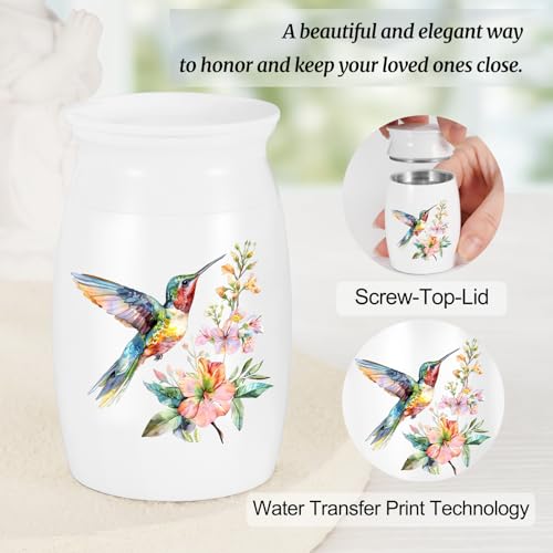 Abooxiu Small Hummingbird Mini Aluminum Memorial Urn - White, Green Pattern - 3 Inches Tall - Human Ashes Keepsake - Secure Threaded Lid - Elegant & Exquisite Craftsmanship - Decorative Urn for Adults Green Hummingbird
