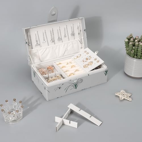 DesignSter 2 Layer Large Jewelry Box for Women, Leather Jewelry Organizer with Removable Jewelry Tray, Jewelry Storage Case for Necklaces Earrings Bracelets and Rings（Orchid） Orchid