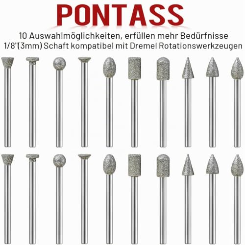 Diamond Grinding Point Set for Dremel Accessories, 10 Pieces Rotary Cutter Drill Bit Set, 120 Grit Cutter Bit with 3 mm Shank for Stone, Glass, Carving, Jade, Hardwood, Tiles, Ceramic 10pcs-120 grit