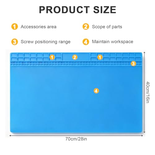 Soldering Mat, Antistatic Repair Mat, Extra Large 70 x 40 cm, Silicone Soldering Mat, 500°C, Heat Resistant, Robust, Work Mat, Silicone Mat, Soldering Pad for Electronics, Phone, Laptop, Repair (Blue)