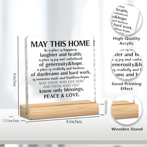 House Warming Gifts New Apartment Housewarming Gifts for Women and Men Religious House Warming Gift May This Home Acrylic Desk Sign with Wood Stand for Table Tabletop Bedroom Office 4 X 4 Inch