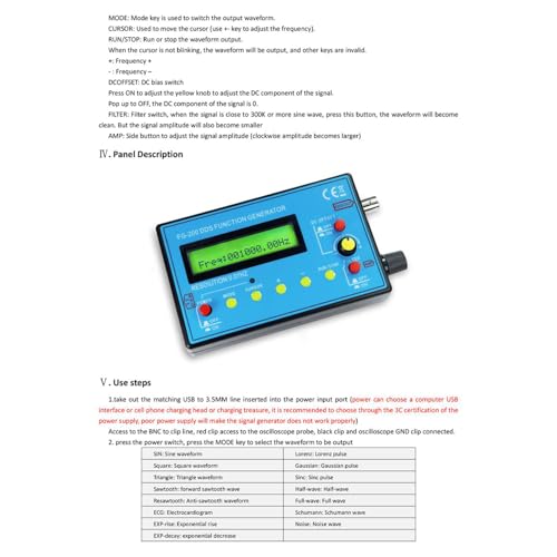 Function Signal Generator FG-200 DDS - Multifunctional Device for 0.01 Hz-500 KHz: Sine, Rectangle, Sawtooth Waves, High Precision - Signal Generator with Frequency Module