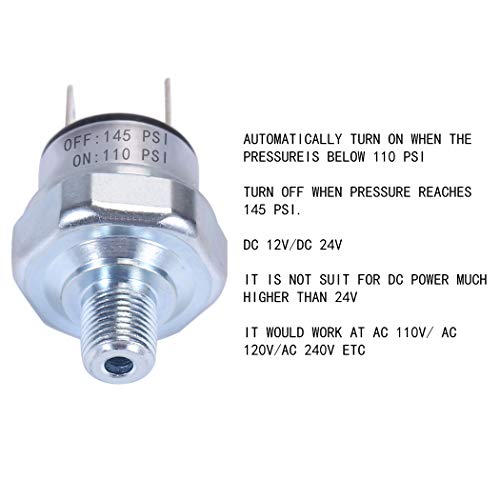 FanWayer automatic air pressure switch, silver, 110-145 PSI, 1/8"-27 NPT, 12V/24V DC
