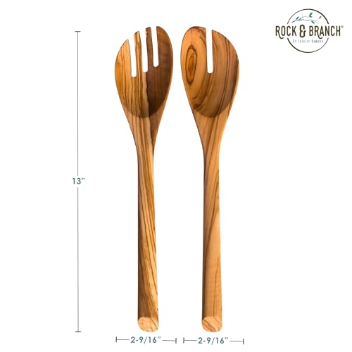 Rock & Branch Olive Wood Salad Serving Utensils, Great for Tossing and Serving Salad, Pasta and More