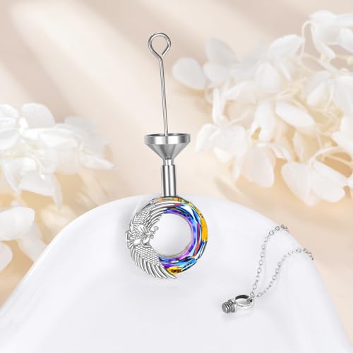 VONALA Phoenix 925 Sterling Silver Urn Necklace Crystal Pendant for Ashes Memorial Jewelry Gift for Women Men Christmas Birthday