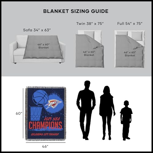 Northwest Oklahoma City Thunder 2025 NBA Champions Victors Tapestry Throw, Officially Licensed 48" x 60" Woven Blanket with Fringe, Decorative NBA Finals Keepsake for Couch, Bed, or Wall Display