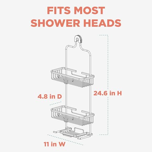 Zenna Home Rustproof Hanging Shower Caddy, Over the Shower Head Caddy with 2 Shelves and Built In Hooks, Aluminum Bathroom Hanging Organizer, Black