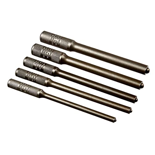 Mayhew 5-piece large SAE pilot punch kit with black oxide finish, assorted pin punches and storage case