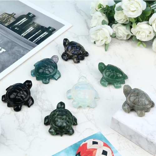 Crystal Travel Sea Turtle Figurines, Fluorite Sea Turtle Travel Gifts for Women Men Travelers, Hand Carved Good Luck Charm, Spiritual Companion Collectible Animal Statue Decors 2.1” Fluorite Green