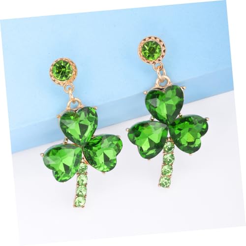 St Patricks Day Earrings Shamrock Rhinestone Dangle Earrings for Women Irish Holiday Party Jewelry Green Leaf Charm