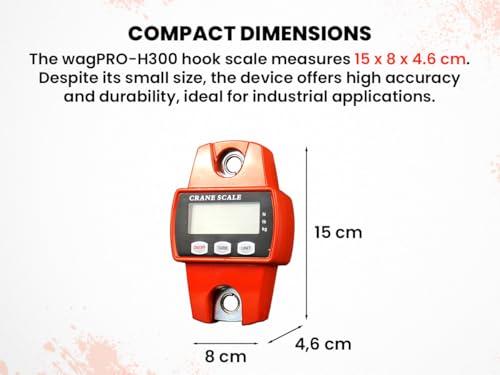 HDWR wagPRO-H300 Hook Scales 300 kg with Tare Digital | Accuracy 50 g, tare 3 x AA batteries, up to 150 hours of operation, digital display