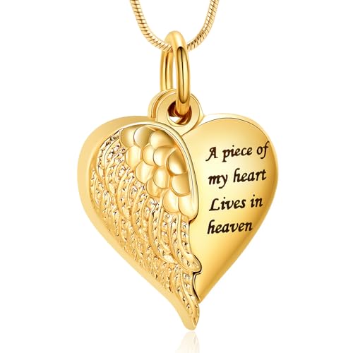 Cremation Jewelry Heart Urn Necklace for Human Ashes for Women Men A Piece of My Heart Lives in Heaven Memorial Ashes Keepsake Pendant Gold-Son