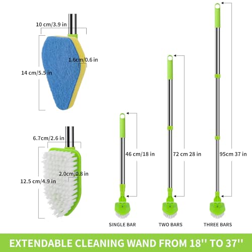 Bathroom-Cleaning-Scrubbing Long-Handled Scrubbing Brush with Squeegee - Extendable Tub and Tile Cleaner, 2 in 1 Floor and Shower Brush for Bathroom and Kitchen