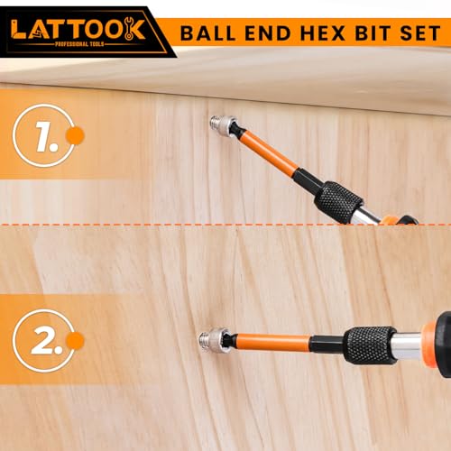 LATTOOK 24-piece metric and SAE ball end hex bit set with quick change bit driver, 2.5-inch bits