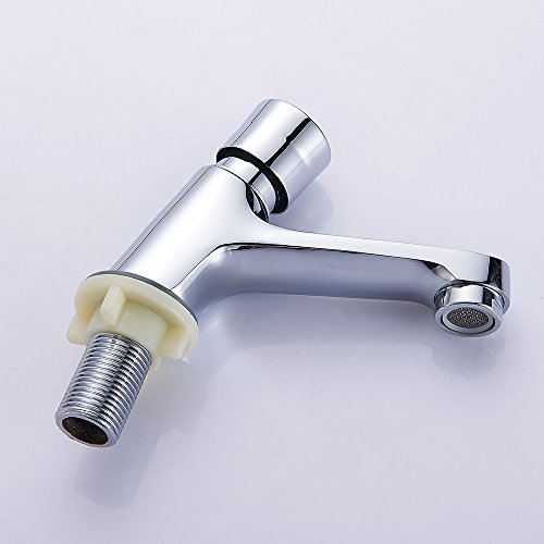 Bathroom Basin Taps Pair, 1/2" Chrome Self Closing Push Button Basin Tap Set, Non-Concussive Time Delay Water Saving Sink Faucets for Home, Hotel, Commercial Public Toilet