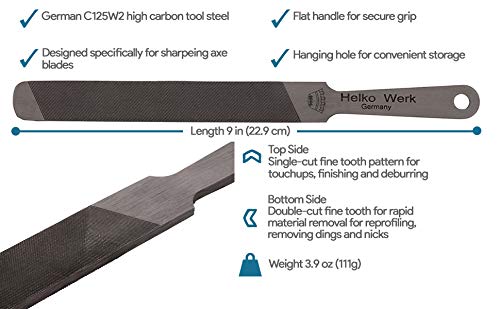 1844 Helko Werk Germany Dual Sided Axe Sharpening Compact & Heavy File Set | Made in Germany C125W2 High Carbon Steel Top Side Single-Cut Bottom Side Double-Cut Sharpening (Compact + Heavy Set) Compact File #22101 + Heavy File #22102 Set