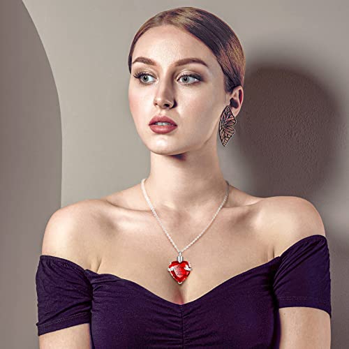 MTLEE 3 Pieces Cremation Urn Necklace for Ashes Vertical Bar Zircon, Heart Crystal Necklace Urn Stainless Steel Waterproof Memorial Pendant Red Zircon