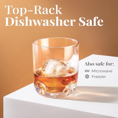 Vivocci Unbreakable Tritan Plastic 12.5 oz Whiskey & Double Old Fashioned Bar Glasses - Thumb Indent Heavy Base - Ideal for Bourbon & Scotch - Upscale Men's Gift - Dishwasher Safe Barware - Set of 6 12.5 oz, Set of 6