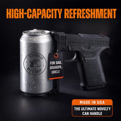 The Ultimate Novelty Pistol Brew Can Grip (Black) | 12oz Can Handle for Dad/Grandpa/Uncle | Pistol-Style Drink Clip | Great for Summer Parties, Tailgating & Camping Black