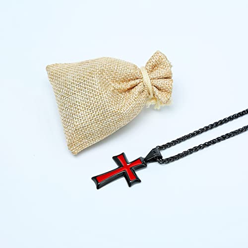 HZMAN Men's Stainless Steel Cross Pendant Necklace Jewelry Gift with Wheat Chain Black Red