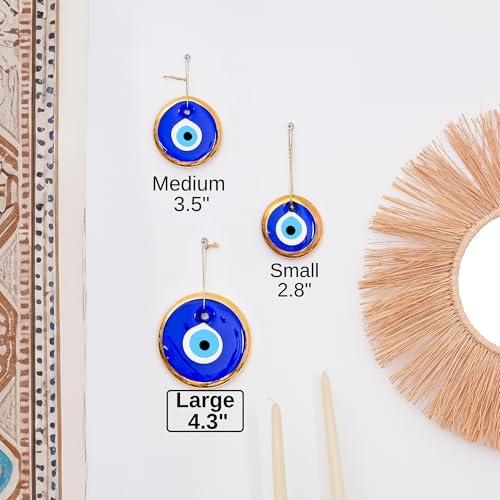 Blue Evil Eye Wall Decor, 4.3" Glass Ornament Turkish & Greek Nazar Amulet Blue-gold Large, 4.3"