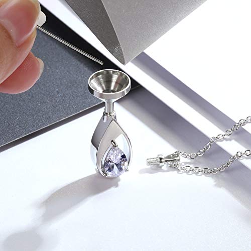 Sariel 925 Sterling Silver Teardrop Cremation Necklace for Ashes Clear