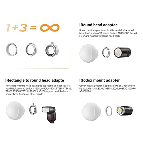 Godox ML-CD15 Diffusion Dome Kit, Silicone Flash Diffuser with 3 Adapters
