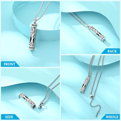 Hearbeingt Cube Cremation Jewelry Tree of Life Urn Necklaces for Ashes Silver