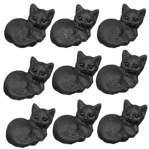 TUMBEELLUWA Sitting Black Obsidian Cat Statue for Home Office Decor Sitting Cat