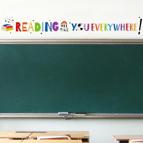Inspirational Quote Wall Decals Sticker, Motivational Phrase Decoration Classroom Bedroom Playroom Art, Study Room Library Wall Sticker Decor, Reading Will Take You Everywhere