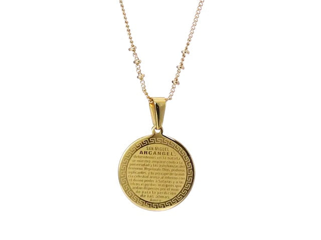 LESLIE BOULES Saint Michael Archangel Necklace 18 Inches Stainless Steel 18K Gold Plated Pendant
