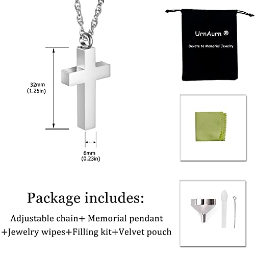 Cremation Cross Necklace for Ashes, Blank Cross Urns Locket Pendant Ashes Holder Stainless Steel Memorial Jewelry Silver