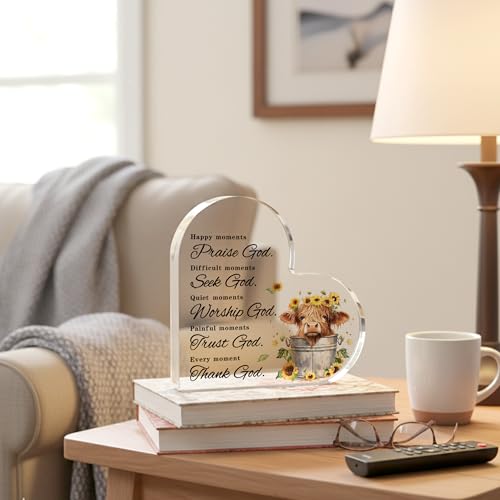 Highland Cow Christian Gifts for Women, Religious Bible Verse Acrylic Decor