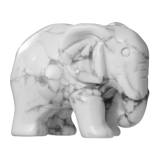 2''White Howlite Elephant Statue Small Good Luck Elephant Home Desk Decor