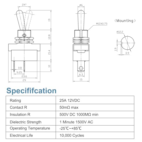Heschen Toggle Switch KN3D-101 On/Off Switch 25A 12V 2-Pin Locking with Waterproof 1