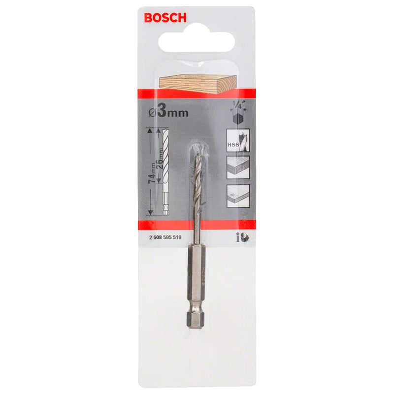 Bosch 2608595519 Hex Shank Wood Bit 3x33x74, Silver, 3 x 33 x 74 mm Durchmesser: 3/Gesamtlänge in mm: 74