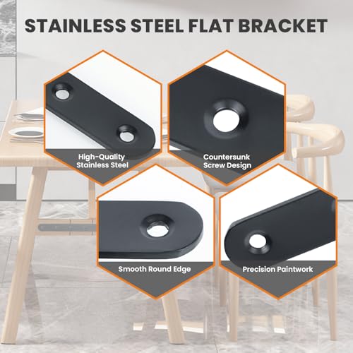 Alise 8-inch black flat bracket mending plate brace for wood shelves